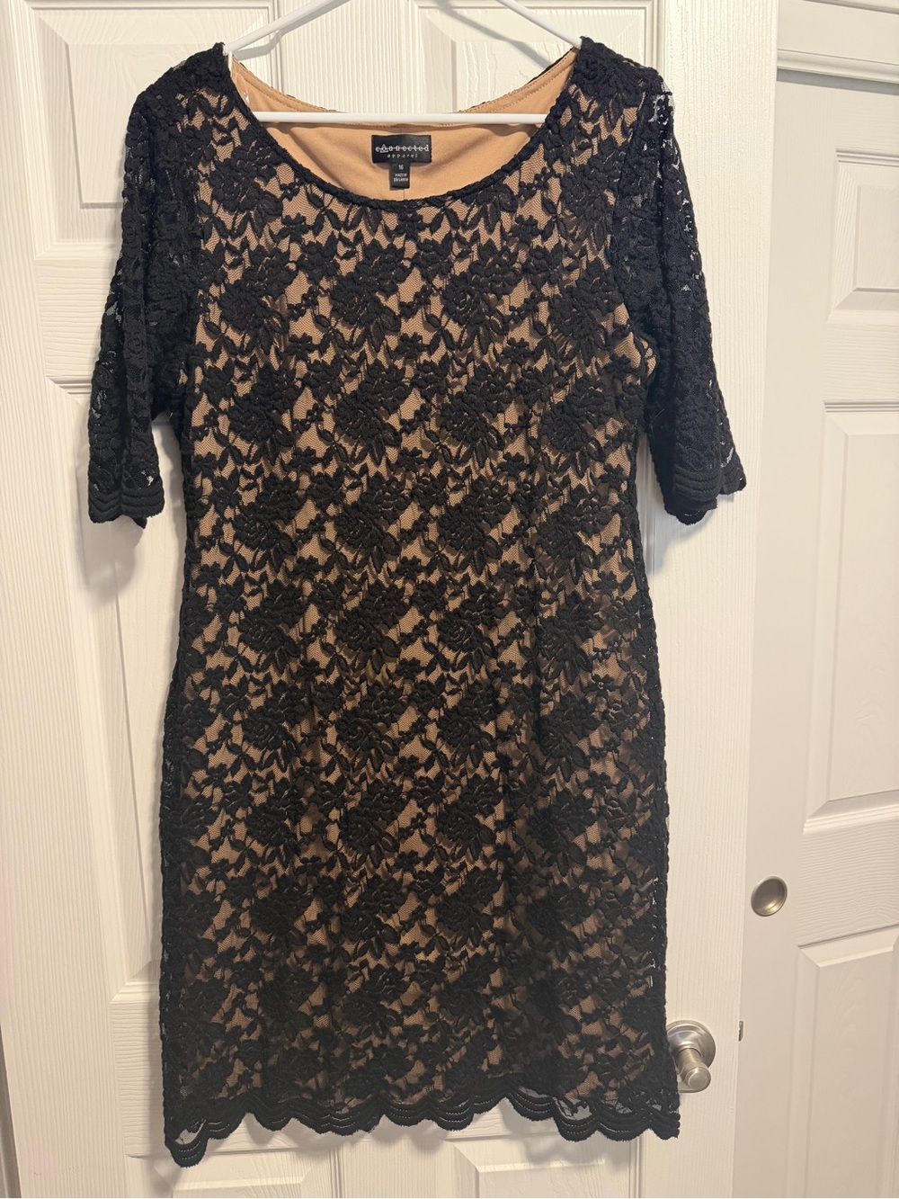 Black Lace Midi Dress with Tan Lining